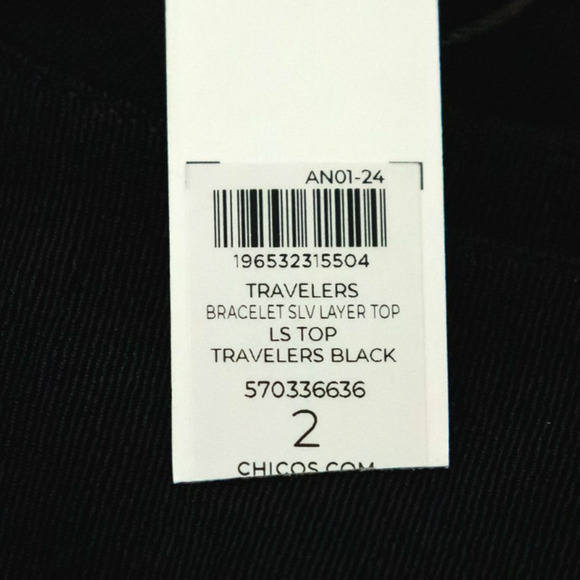 Chico's 2 Size Large L Black Travelers Layer Long Bracelet Sleeve Tunic Top NEW - Picture 4 of 6